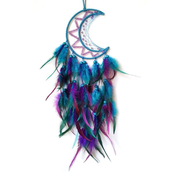 Donko Dream Catcher Moon Dream Catcher for Bedroom Purple&Blue Feather Dreamcatcher for Kids Girls Adult Dream Catchers Ornaments for Bedroom Wall Hanging Blessing GIfts