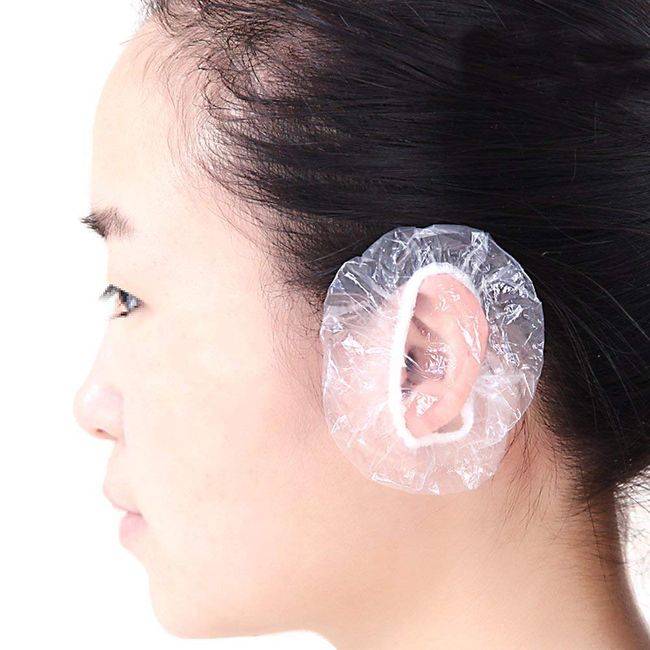 100Pcs Plastic Disposable Clear Elastic Ear Cover Waterproof Ear Protector Ear Cap Earmuffs for Hair Dye Shower Bathing Home Salon Use Women Men