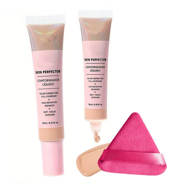 CC Cream Bb Cream Foundation, Skin Tone Adjusting Matte, Colour Correcting Brightening Face Cream, Full Coverage Foundation Anti-Redness with Triangle Powder Puff Set (Natural)