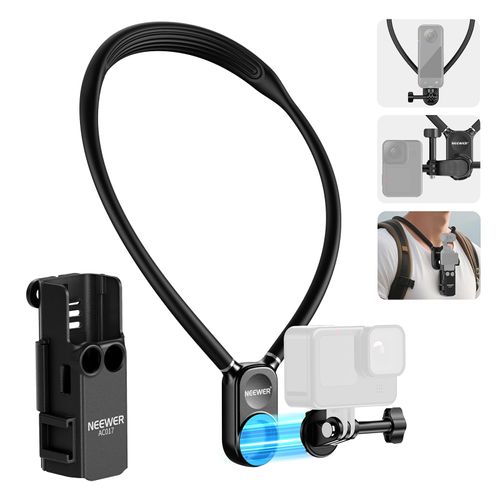NEEWER Magnetic Neck Mount with Pocket 3 Cage, Flexible Quick Release Action Camera Neck Holder Compatible with Hero 13 12 11 Max DJI Action 5 Pro Insta360 Osmo Pocket 3 Accessory for POV, GP39