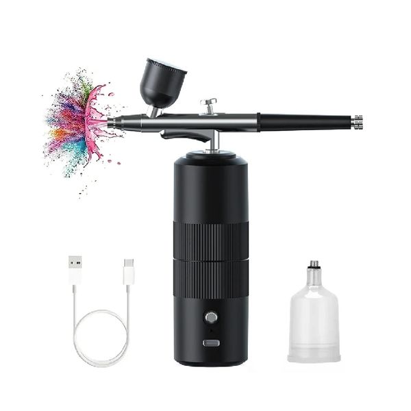 Airbrush Nail with Compressor Portable Air Brush Nail Paint Compressor for Nails Art Cake Painting Craft Airbrush Compressor (Black)