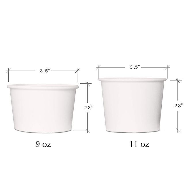 Disposable White Paper Soup Containers with Lids - Paper Ice Cream Cups - Disposable Dessert Bowls for Cold, Frozen Yogurt Cups - Food Storage