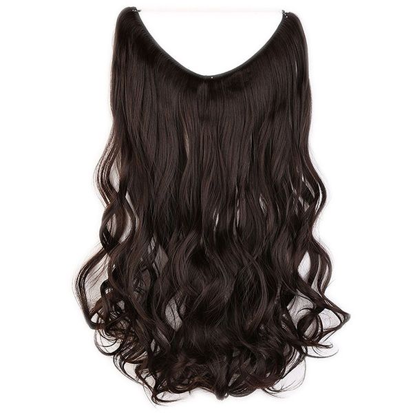 20" Curly secret wire in hair extensions synthetic one piece hairpiece extensions long natural - Dark Brown(50cm-90g)