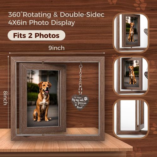 TUYOHW Dog in Heaven Memorial Picture Frame, Pet Memorial Gifts for Dogs Cats, Loss of Dog Sympathy Gift, Dog Memorial Gifts for Loss of Dog-Rotating Wooden Picture Frame for 4x6 Photo