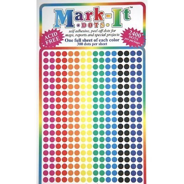 Map Dot Stickers - Assorted Colors - 1/8" Diameter