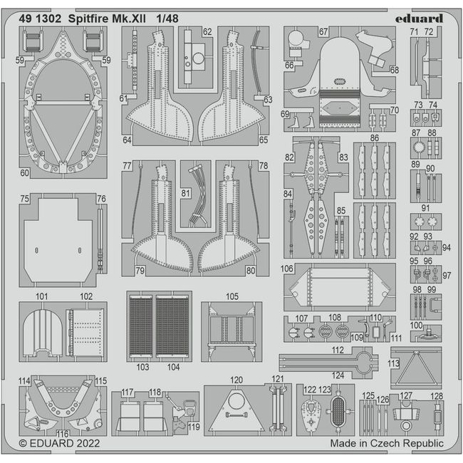 Eduard EDU491302 1/48 Supermarine Spitfire Mk.12 Etched Parts (For Airfix) Plastic Model Parts