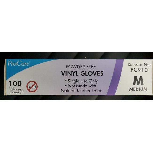 Procure Powder Free Non-Latex Gloves - Medium Size - 100 Gloves Per Box