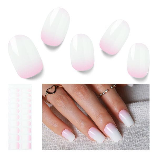 Semi Cured Gel Nail Strips,Gel Nail Stickers,Glossy Nail Wraps 20 Stickers,Works With UV Light,Gel Nail Wraps, Salon Quality & Easy To Use (Pink)