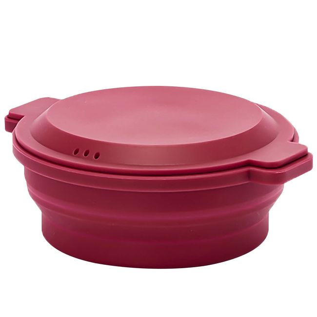 SG-04 Tone Silicone Steamer with Lid for Dishes, Microwave, Steamer, Recipe Included, Foldable, Dishwasher Safe