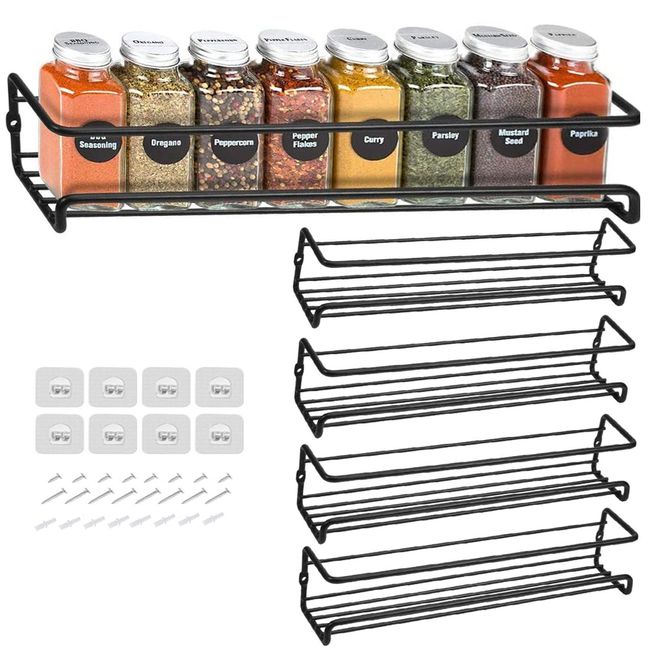 4 Pack Wall Mount Spice Rack Organizer for Cabinet Door Pantry Hanging  Spice Shelf Storage,Black Spice Rack Wall Mounted