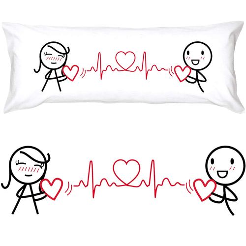 BoldLoft Beat of My Heart Body Pillow Cover-Couple Gifts for 2 Year Anniversary, Wedding, Christmas, Birthday, Valentines Pillow Cover, Romantic Bedroom Decor for Him and Her, 54x20 Body Pillow Case