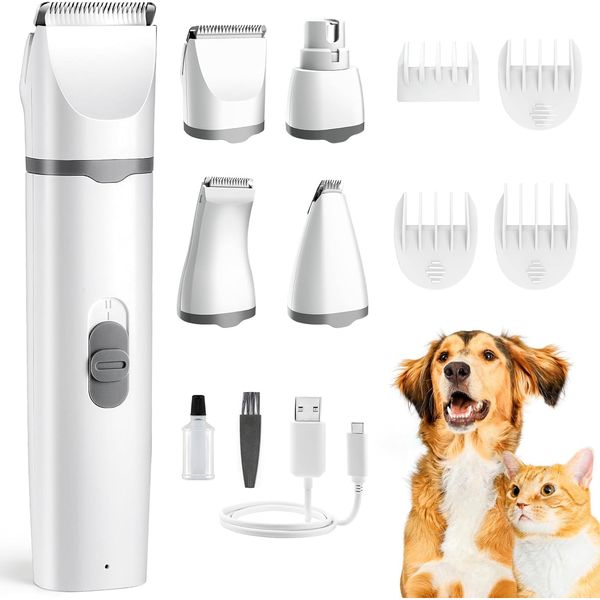 TongWey Dog Trimmer, Cat Trimmer, Low Noise, Dog Electric Clipper, Pet Clipper, 2 Speeds, Foot, Paw, Face Circumference, Butt Circumference, Nail Clipper, Full Body Cut, Multi-functional Trimmer, High