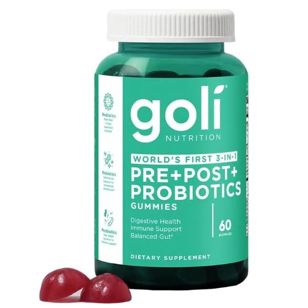 Nutritional Supplement, Pre+Post+Probiotics Gummy, World's First 3-in-1 Gluten-Free, Vegan, Non-GMO, and Gelatin-Free, 60 Gummies