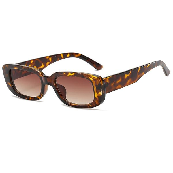 RUNHUIS Retro Rechteck Sonnenbrille Damen Herren Chunky Sonnenbrille Vintage Small Square Fashion Brille (Leopard/Tee)