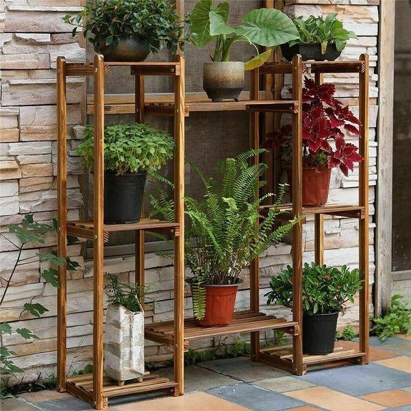 8 Tier Pine Wood Plant Stand Rack Flower Herbs Holder Stand Garden Home Pot Rack