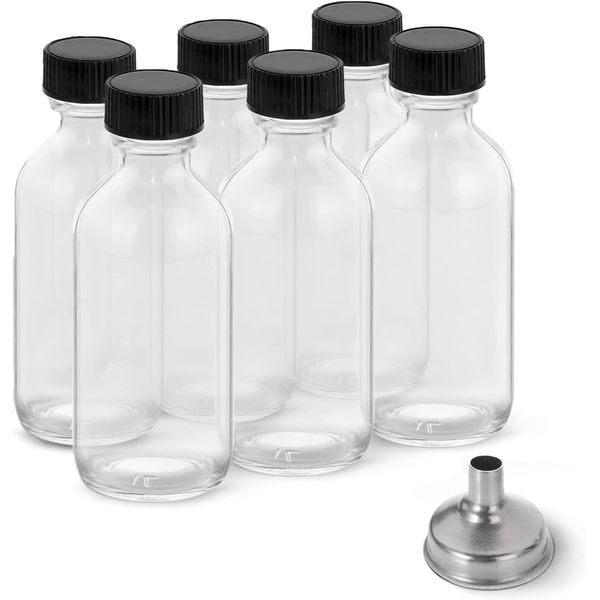 6 Pack 2 Oz Juice Bottles with Lids & Stainless Steel Funnels, Wellness Ginger S