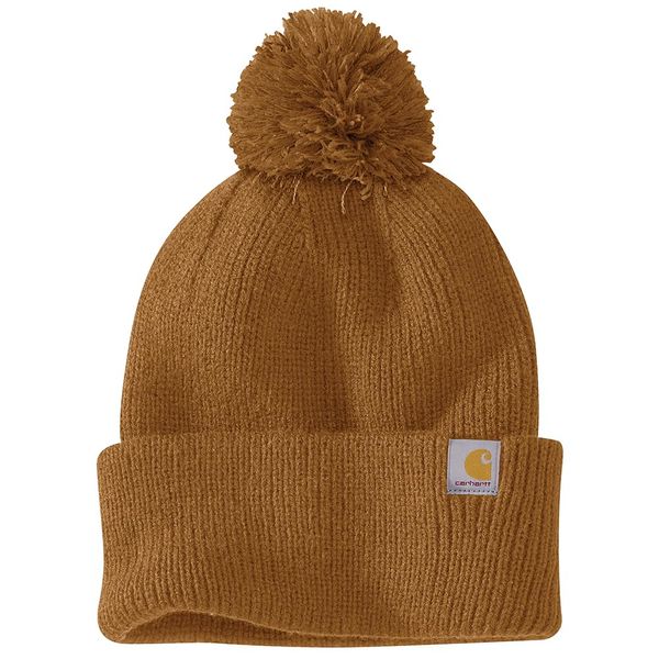 Carhartt Women's Knit Pom Cuffed Beanie, Brown