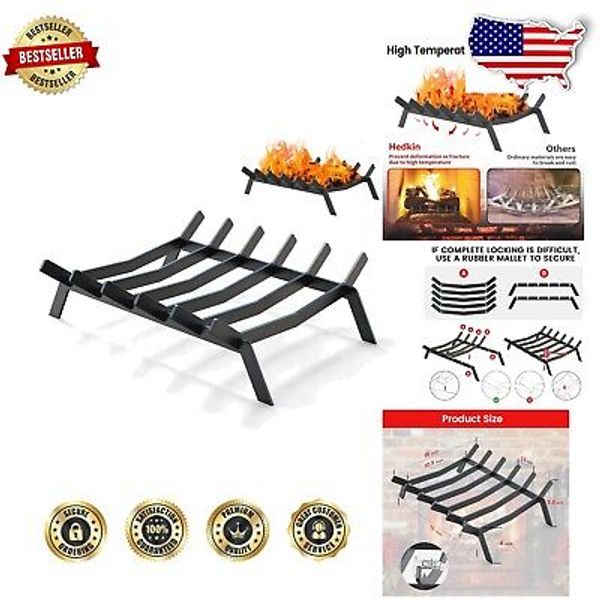 Easy to Assemble 17-Inch Solid Steel Fireplace Log Holder for Indoor/Outdoor Use