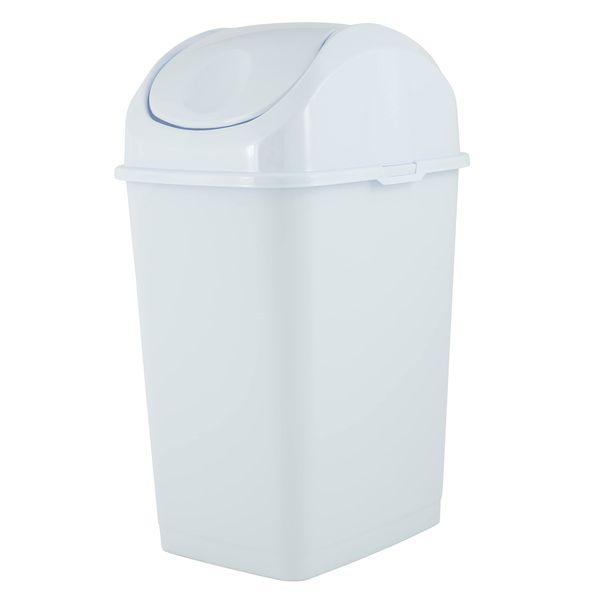 Superio Mini Desktop Trash Can with Swing Top Lid Portable Plastic Garbage Can for Countertop, Desktop, Make up Vanity, Bathroom, Car, Under Sink, Dorm, Compact Waste Bin 5 L, 1.25 Gal. (White)