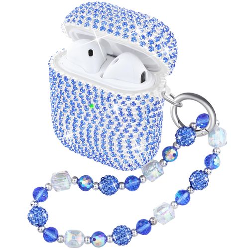 Ucharmbead Compatible with AirPods 1st Generation Case Sparkly Crystal Glitter Rhinestone Girly Case for AirPods 2 & 1 with Shining Diamond Keychain for Women