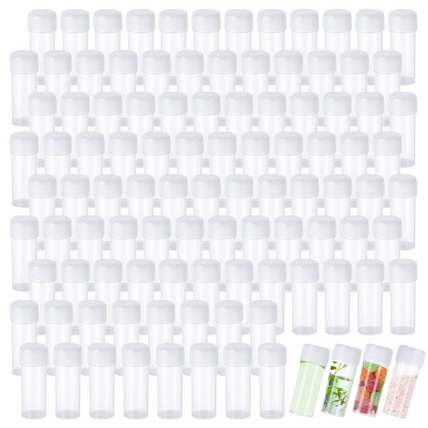 Zhibeisai 100 Pieces 5ml Plastic Sample Bottles Small Vial Storage Test Tube Storage Translucent Perfume Sample Bottles Container with Lids for Sweets Candy Lab,DIY Craft Wedding,5ml Bottles