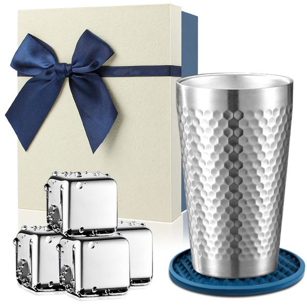 ALNAE Tumbler, Ice Cubes x 4, Father's Day, Mother's Day, Men's Birthday, Birthday Gift, 15.9 fl oz (450 ml), Stainless Steel, Vacuum Insulated Tumbler, Stylish, Gift Box Included