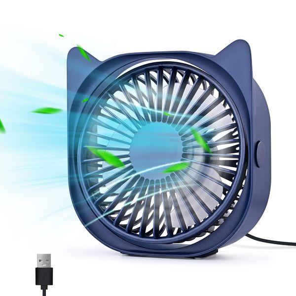 Desk Fan USB Small Mini Desk Fan Desktop Table Fan By USB Powered, 4 Inch Portable Silent Fan, 3 Speeds USB Fan, 360°Rotatable Strong Airflow Cooling Fan Car Home Bedroom Office Library Outdoor Travel