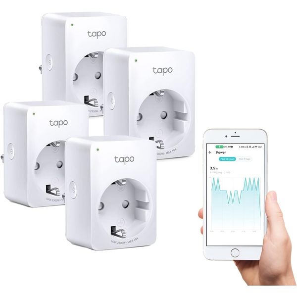 TP-Link Tapo Smart WLAN Steckdose Tapo P110 mit Energieverbrauchsmesser, Smart Home Alexa Steckdose, funktioniert mit Alexa, Google Home, Sprachsteuerung, Fernzugriff, Mini, 4 Pack