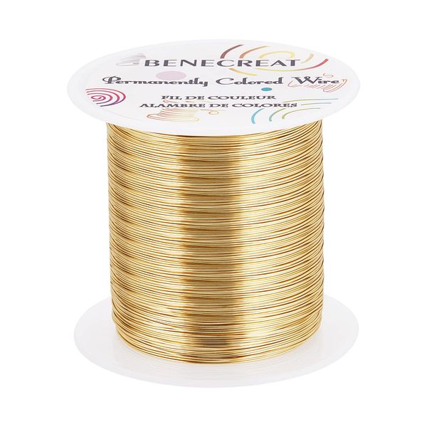 BENECREAT 120m Winding Accessory Wire, Copper Wire, Wire Diameter 0.02 inch (0.4 mm), 26 Gauge Craft Copper Wire, Art Wire, Tarnish Resistant, Accessory Parts, DIY, Handmade, Glossy, Wire for Accessories, Beads, Crafts, Jewelry Making (Light Gold)