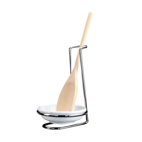 Küchenprofi Kochlöffelständer aus rostfreiem Edelstahl inkl. Porzellan-Schälchen und Holzlöffel, H: 16 cm, Ø 11 cm, Kochlöffelablage