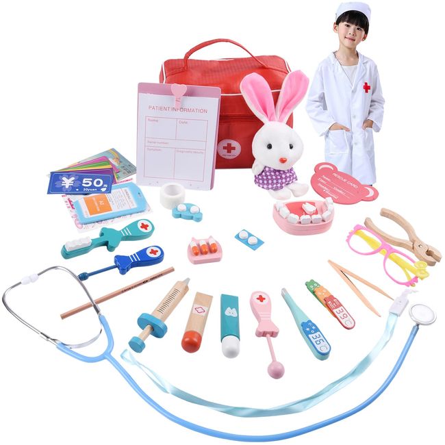 Pretend Doctor Doctor Set Wooden Toys Pretend Play Dentist Pretend Play Mini Doctor Wooden Toy Doctor Kids Girls Boys Toys Birthday Christmas Gift Nurse Clothes & Hat Set