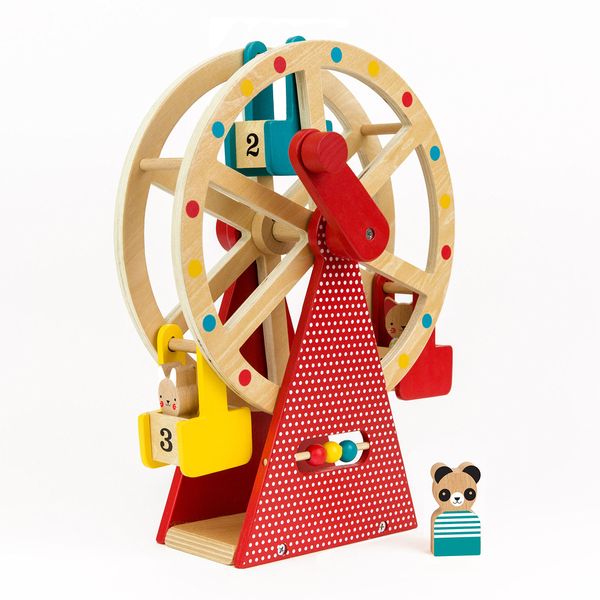 Petit Collage Ferris Wheel Carnival Wooden Toy, 2 Animal Characters Included – Pre-Assembled Wooden Ferris Wheel Toy with Sturdy Wood Construction, Non-Toxic and Safe for Kids, Ideal for Ages 3+