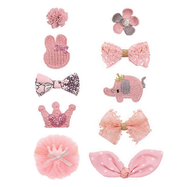 Nylon Bow Floral Tiara Headbands for Newborn Toddlers and Baby Girls 10 pcs (Set 03 Pink)