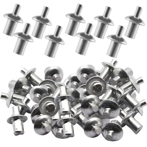 50 Pcs Silver Round Head Rivet Set, Reusable Aluminum Core Rivet, Hammer Drive Rivets Aluminum Alloy Knock Type Expansion Rivets for Indoor Outdoor Electronic Equipment