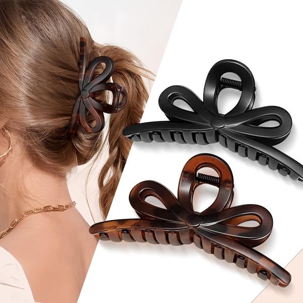 Large Bow Claw Clips for Women 5.1 inch Large Hair Clips for Thick Thin Hair Big Claw Clips for Curly Hair Matte Nonslip Strong Hold Bow Hair Claw Clips Stylish Set Claw Clip 2PCS