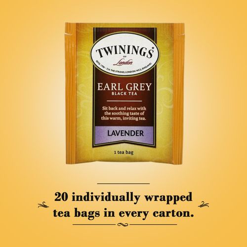 Twinings Earl Grey Lavender Tea – Caffeinated Black Tea Blend, Individually Wrapped Tea Bags, 20 Count