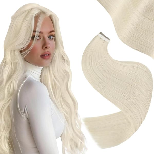 Easyouth Tape in Extensions Echthaar Blond Seamless Extensions Echthaar Gelbe Blondine Invisible Tape Echthaar Extensions Blond #60 55 cm 50g 20pcs