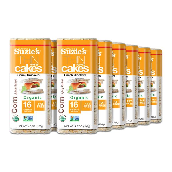 Suzie's Organic Lightly Salted Corn Cake Thins|12 Pack|USDA Organic, NON-GMO, Fat-Free, Sugar-Free, Gluten-Free|Low-Calorie Snack-16 Calories Per Slice|Bread & Cracker Replacement