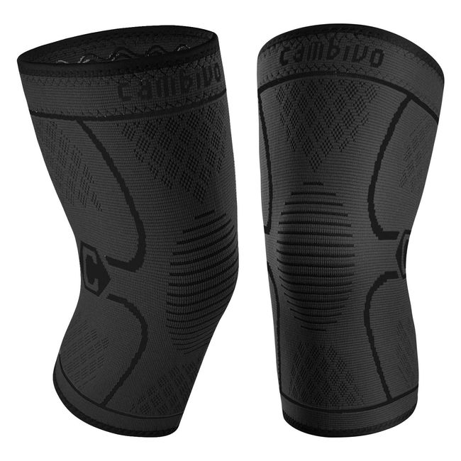 CAMBIVO 2 Pack Knee Brace, Knee Compression Sleeve for Men and Women, Knee Support for Running, Workout, Gym, Hiking, Sports (Black,Medium)