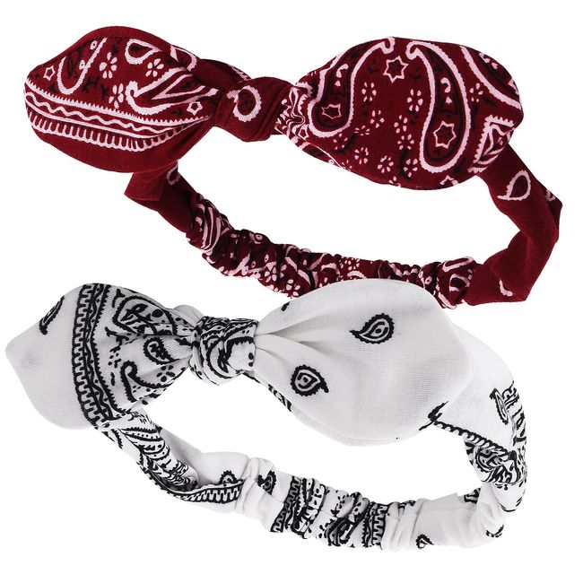 WLLHYF 2 Stück Stirnbänder Haarschleife Bandanas weiche Stirnbänder Headwraps Loc Dicker Knoten Haarband Dehnbar 90er Jahre Vintage Schal Zubehör Perücke Grip Wraps Western Outfit Tuch Mode Frauen