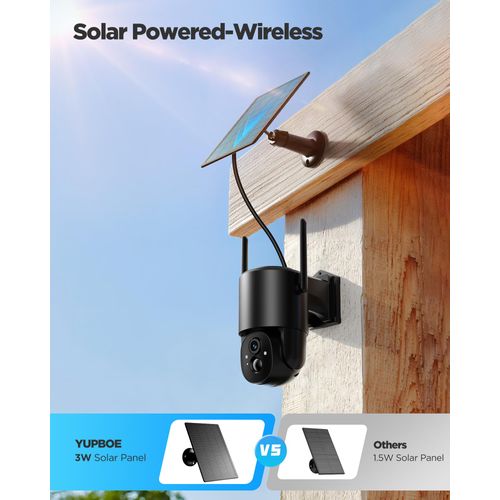 YUPBOE Security Cameras Wireless Outdoor Solar: Battery Cameras for Home Security WiFi Cameras Outdoor Surveillance Camera PTZ 360° CCTV Camera System with Floodlight Color Night Vision