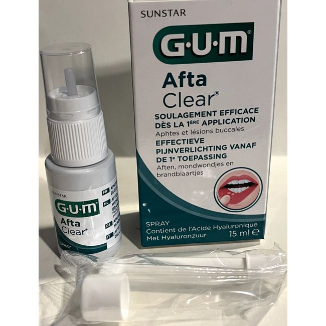 Sunstar GUM AftaClear Clear SPRAY Oral Sore Mouth Ulcers Lesions Afta Clear 15ml