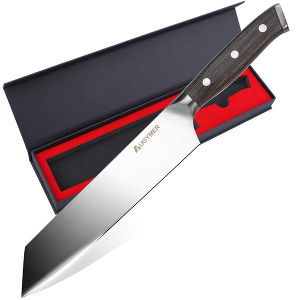 AUGYMER Gyu Katana, Sealing Knife, Cuttable Type, All-Purpose Knife, Vegetable Knife, 8.3 inches (210 mm), Chef's Knife, For Meat and Vegetables, Double-edged Knife, Stainless Steel, Cleats Well With Base, Dishwasher Safe, Cool, Easy Sharping, For Home Us