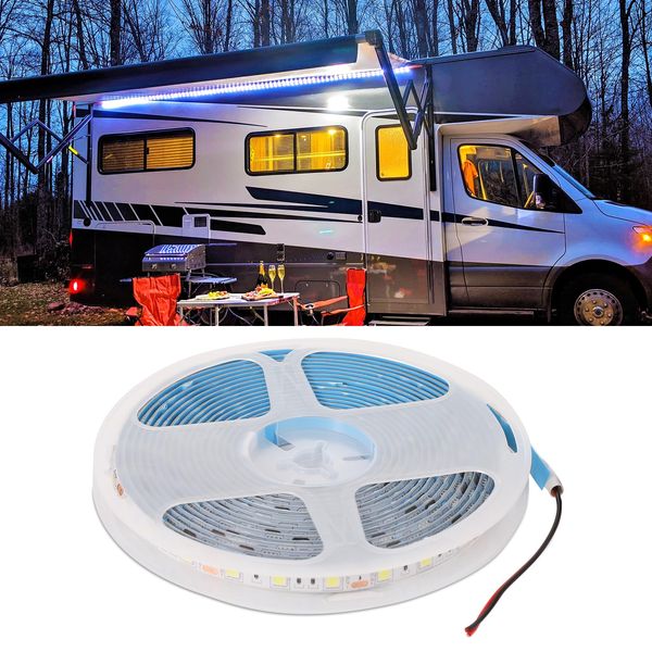 SAVITA RV Underglow Led Light Kit, 12V 16.4ft White RV Camping Awning Light Waterproof Travel Trailer Canopy Led Lights RV Awning Lights for Camper Motorhome Travel Trailer Food Trucks