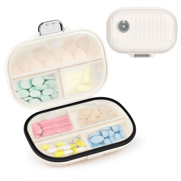 HONZUEN Pill Box Small, Travel Pill Box, Pocket Pill Box, Vitamin Pillbox, Mini Pill Case, Pill Container 7 Compartments, Tablet Box, Daily 7 Day Pill Box, Portable Pillbox, Mini Pill Storage, White