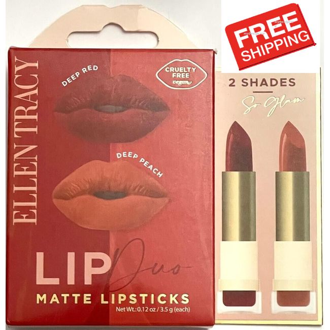 ELLEN TRACY Lip Duo MATTE LIPSTICKS Deep Red & Deep Peach