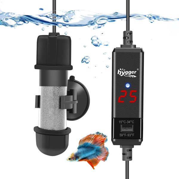 Hygger Aquarium Heater, Quartz Explosion-proof Glass, Temperature Adjustable, Mini Water Heater, Suction Cup Included, 10W25W5W50W100W, 10-100L Aquarium