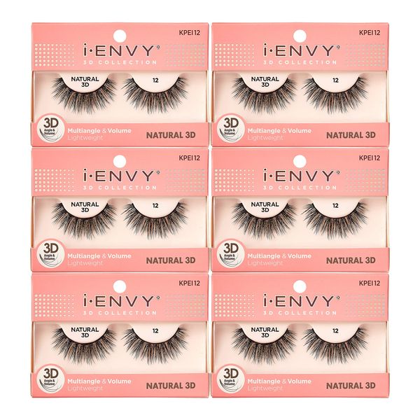 iEnvy Natural Eyelashes Lightweight False Lashes Multiangle and Volume 3D Natural Strip Lashes (6 Pack)