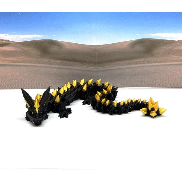 3D Printed Dragon, Black and Gold Articulated Crystal Dragon, Home Office Decor Executive Desk Toys, Fidget ADHD Toy for Autism/ADHD - D065-DR