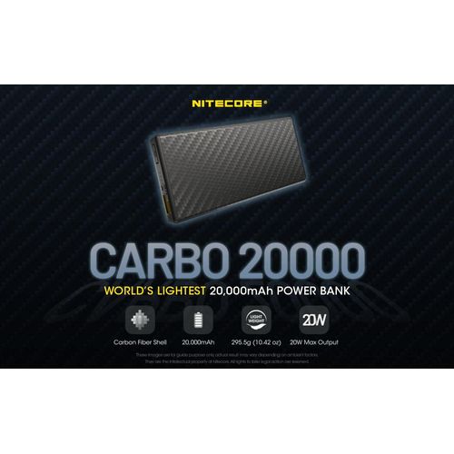 Nitecore Carbo 20000 Lightweight 20,000mAh Power Charger w/Eco-Sensa Type C Charging Cable